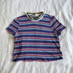 UO Contrast Collar 70s Striped Boxy Crop Tee